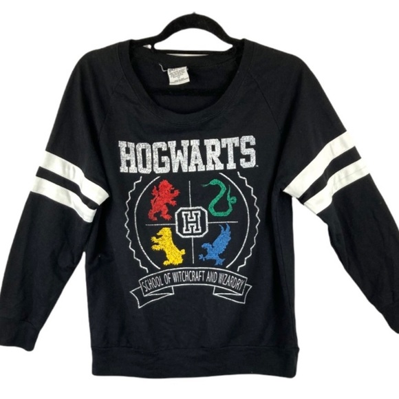 Warner Bros. Tops - Harry Potter Hogwarts House Crest Junior's Sleeve Sweater Black